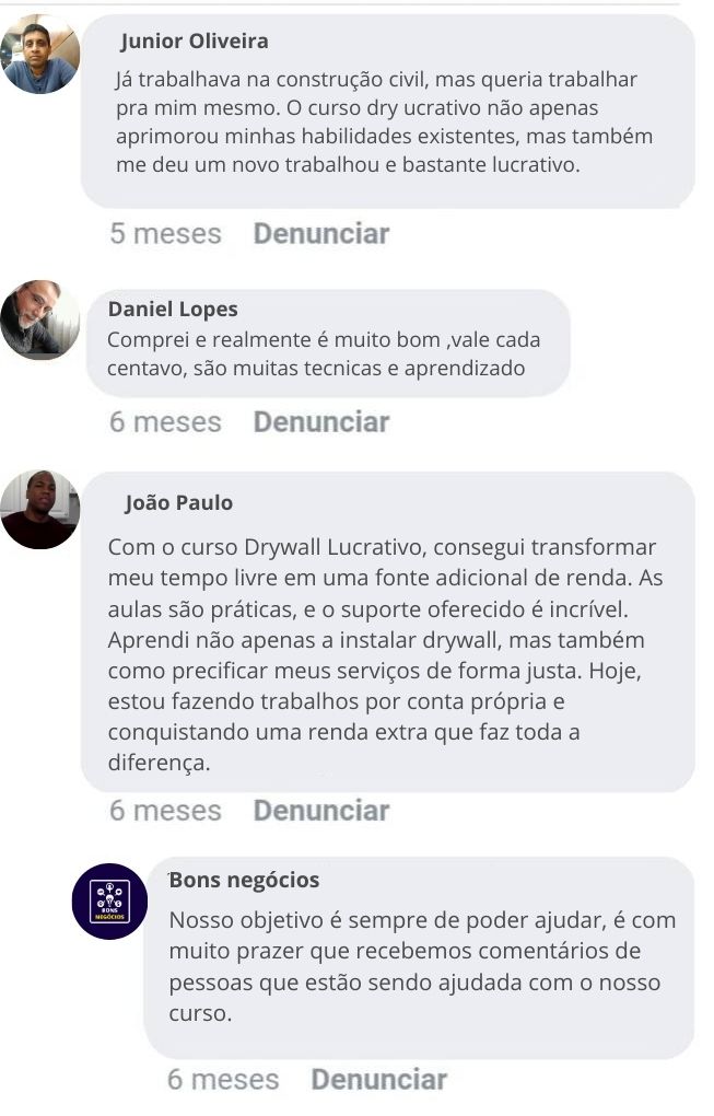 Mais depoimentos reais de compradores do curso